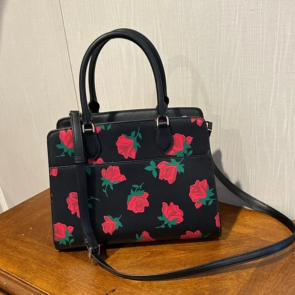 🚨🚨SOLD🚨🚨Kate Spade Black and Red Rose Satchel - Picture 2 of 8